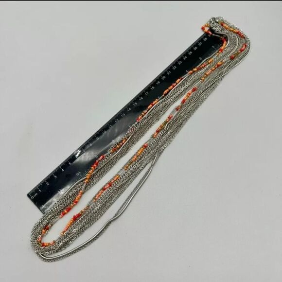 Vera Wang NecklacE Coral Pink Beads Silver Tone Layered Strands NWOT 28"-30" - Picture 10 of 10